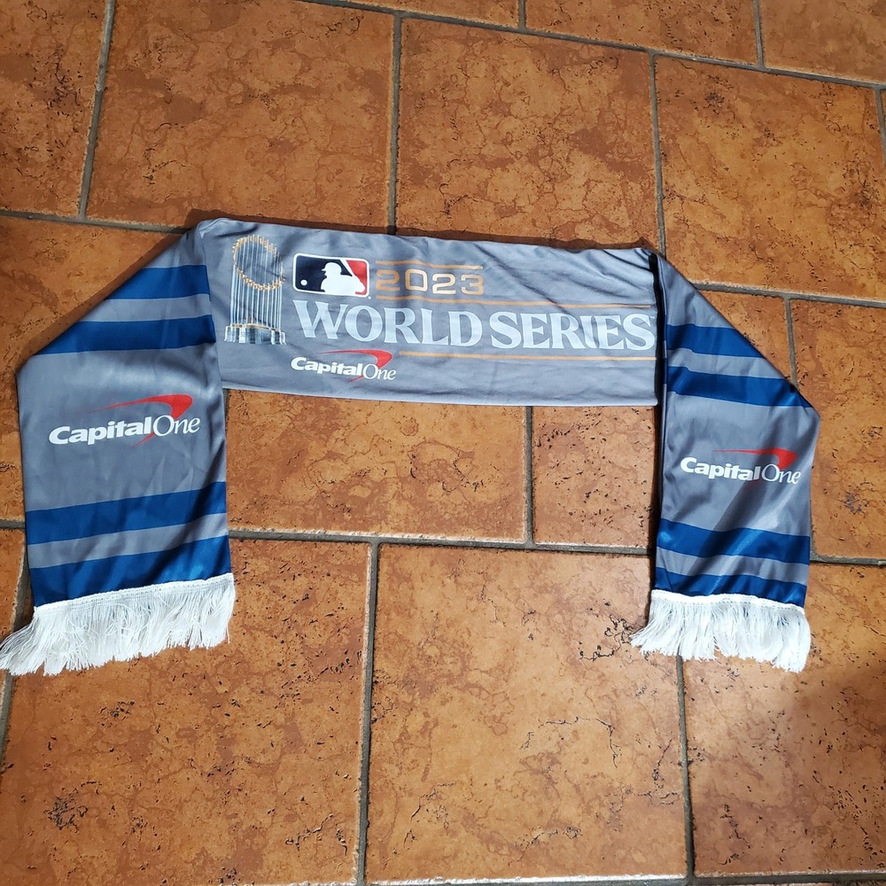 2023 MLB World Series Capital One Commemorative Fringe Scarf Gray Blue OS - Picture 2 of 6